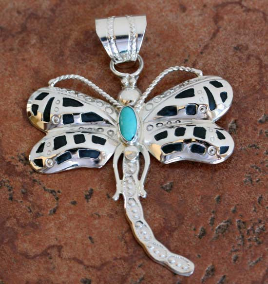 Zuni store Dragonfly Inlaid Pendant Pin With Silver Chain 1060