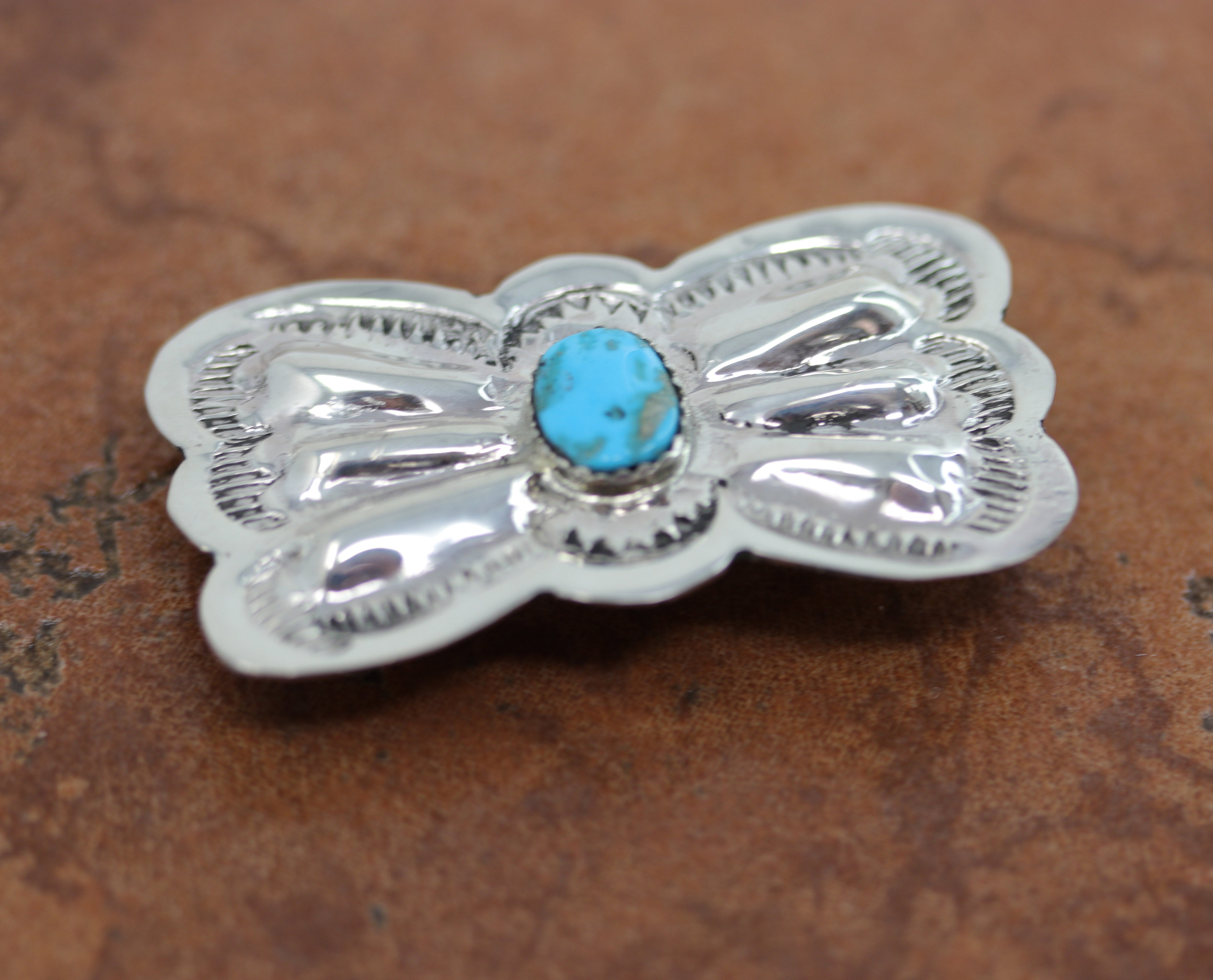 Lovely Navajo Native American Butterfly Hair Barrette made from sterling silver and turquoise. It is 2 1/8" long, and about 1 1/8" wide.