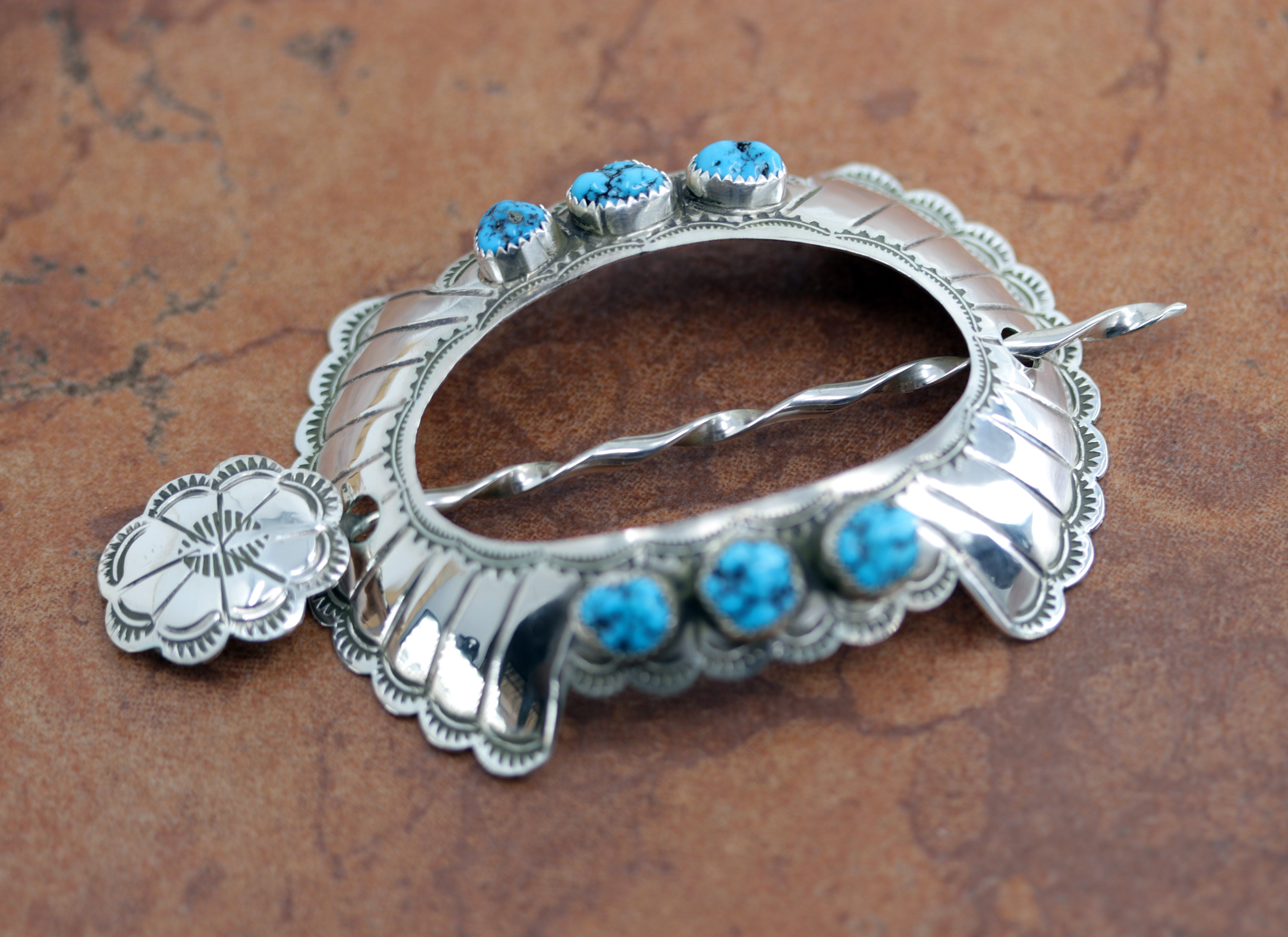 Turtle Silver turquoise coral Navajo top Pin