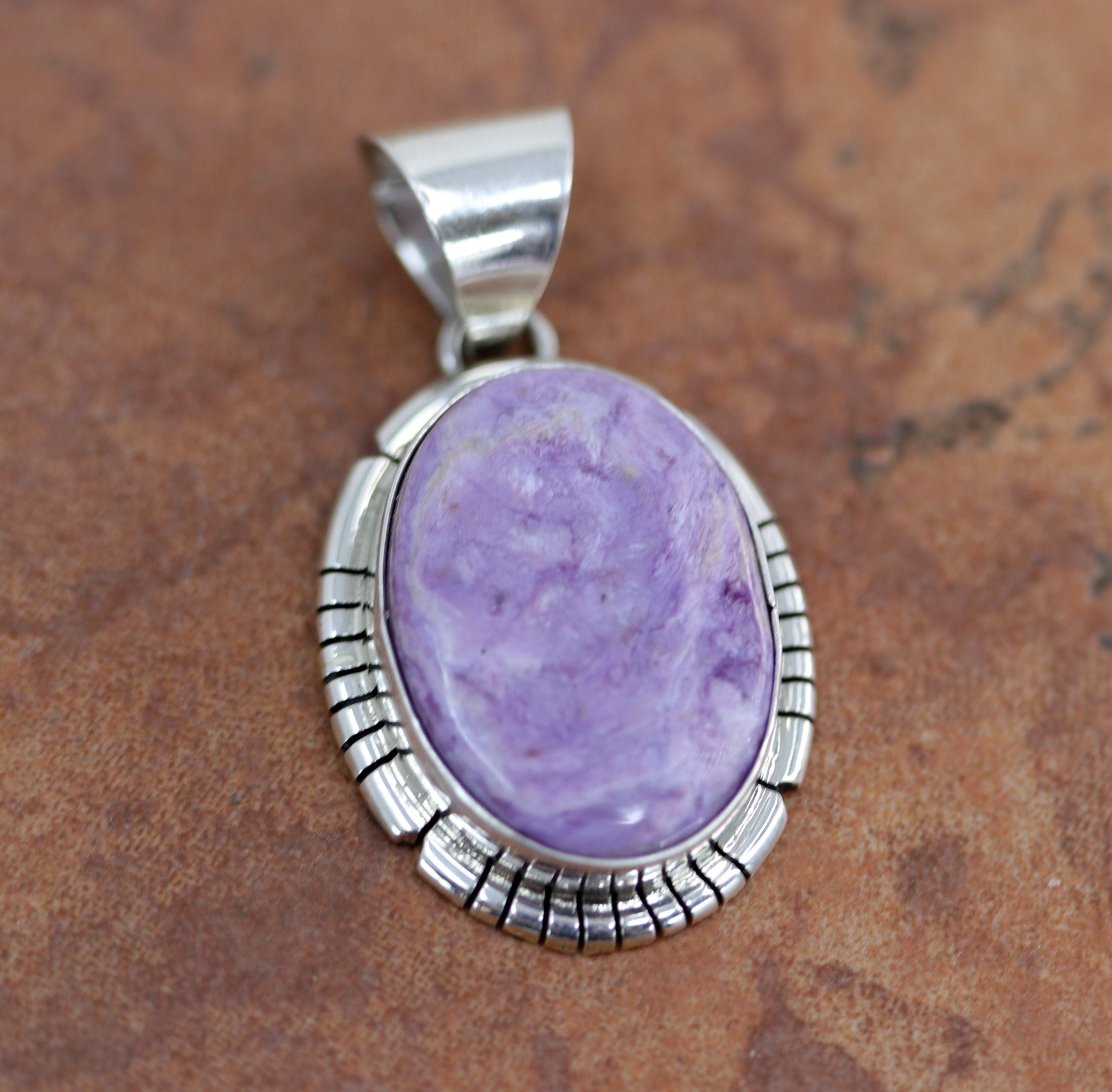 Native American Charoite Sterling Silver Unisex Pendant deals