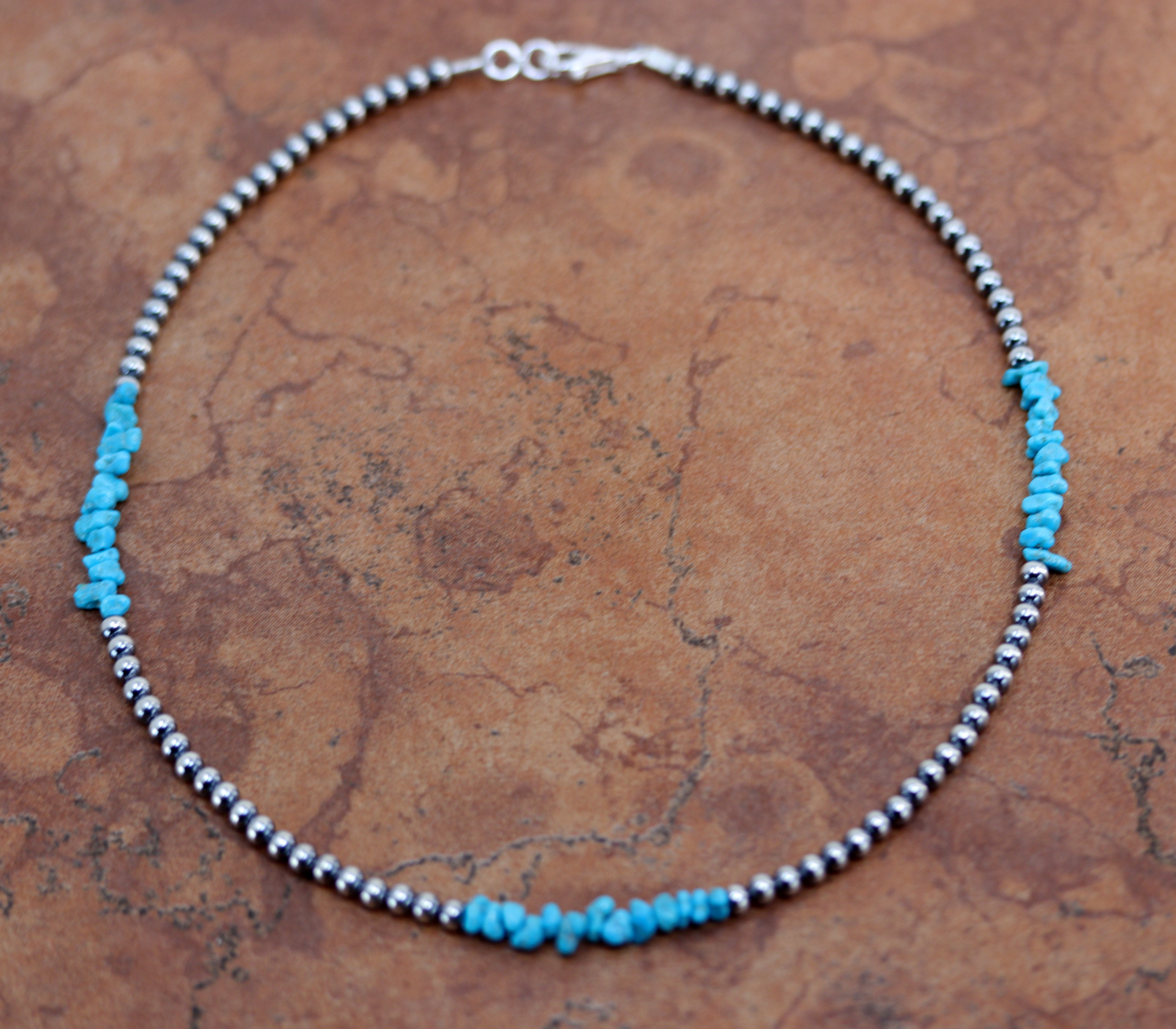 Chip Turquoise 5.5 mm and Navajo good Pearl Beads Necklace 18